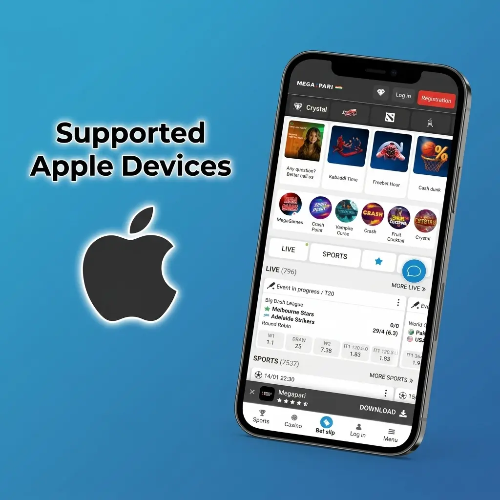 Apple devices compatible with Megapari app: iPhones SE to 16 and iPads running iOS 12 or later